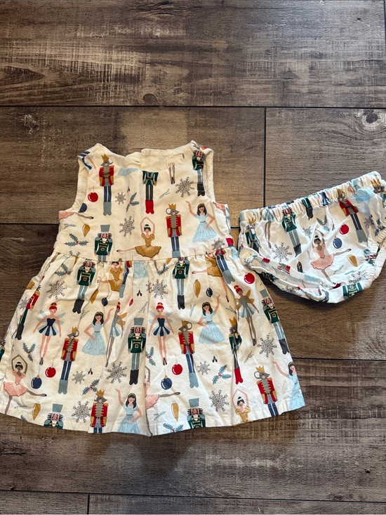 Little Planet Other - Cream Nutcracker Print Girls' Dress with Matching Bloomer